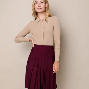 Chic Burgundy Pleated Skater Skirt